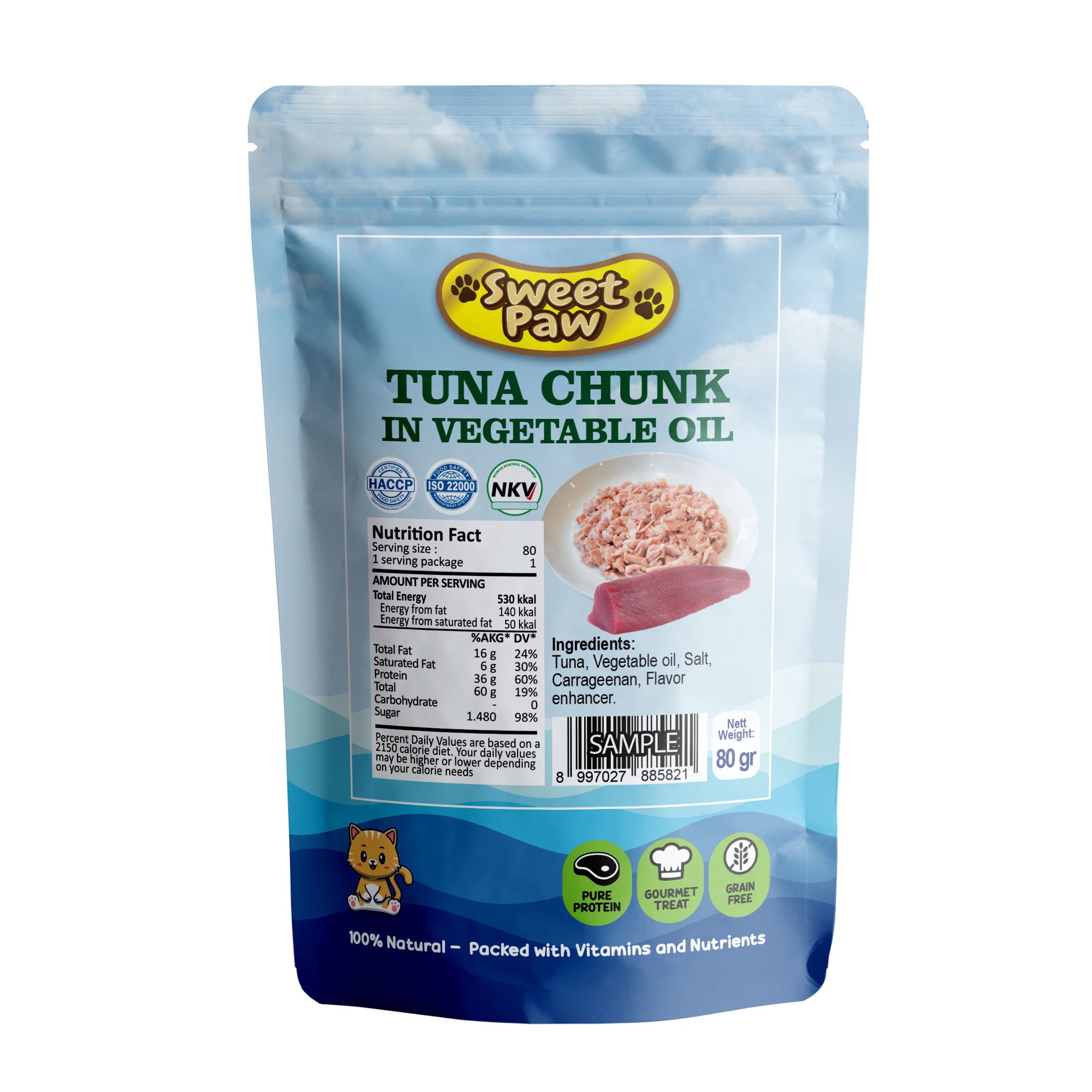 Tuna Chunk in Vegetable Oil SweetPaw Pouch 80gr